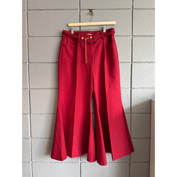 Women's Zimmerman Cropped Wool-Blend High Rise Flared Pants in Crimson size 3 - Picture 3 of 6